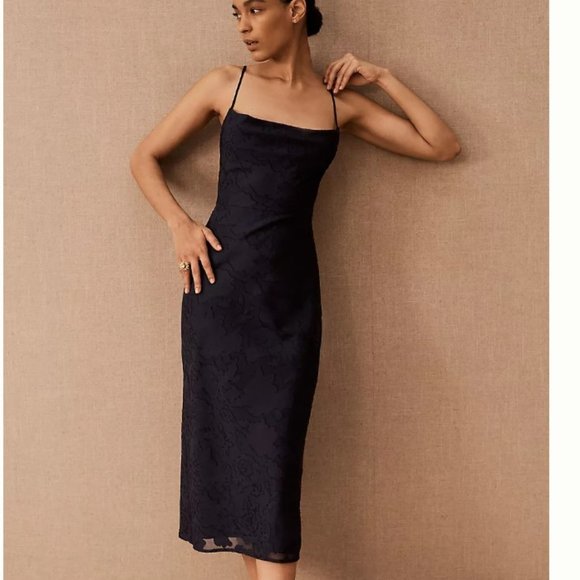Host Pick! 👗Anthropologie Navy Brocade Midi Dress, 14 - Picture 1 of 10